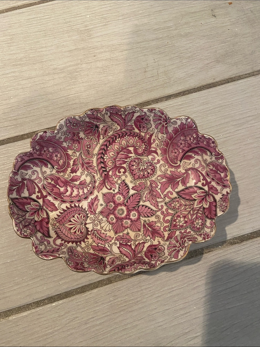 Floral Scalloped Ceramic Trinket Dish in Pink